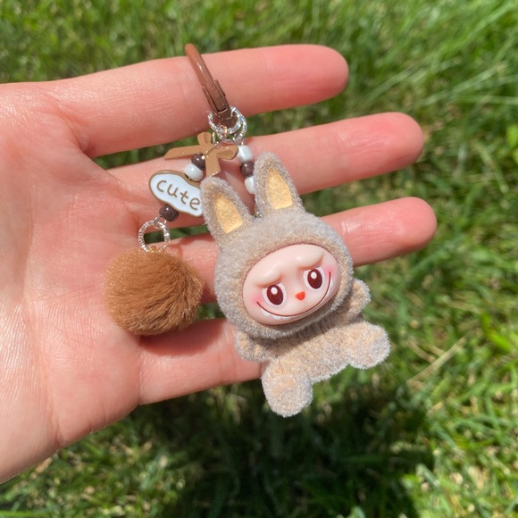 10PCs Mini Labubu Keychain Pom-pom.Fuzzy Colorful Animal Key Ring Set for Party - Picture 15 of 17